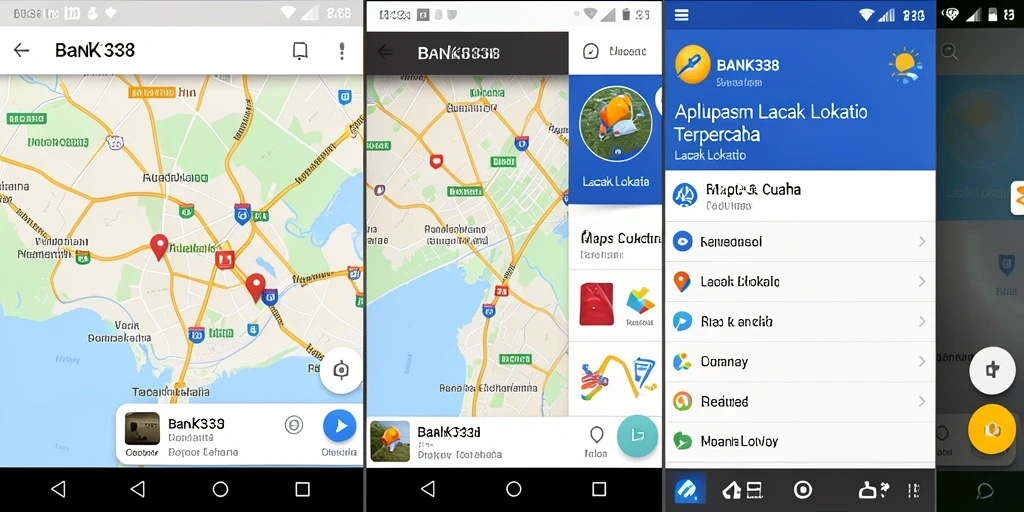 Antarmuka aplikasi BANK338 yang menunjukkan fungsi pelacakan lokasi.