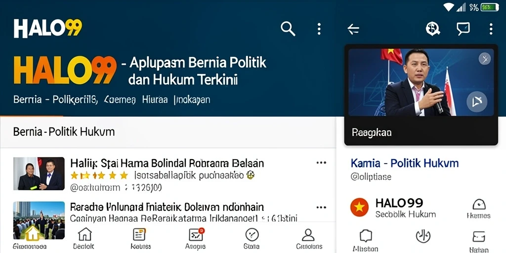 Antarmuka HALO99 yang menyajikan berita politik dan hukum.