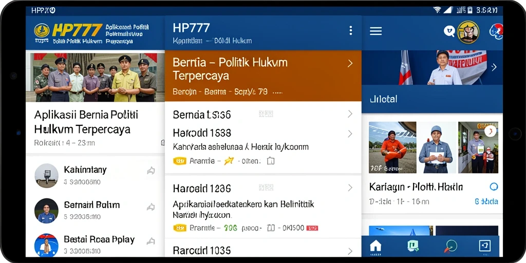 Antarmuka HP777 menampilkan informasi politik dan hukum yang jelas dan teratur.