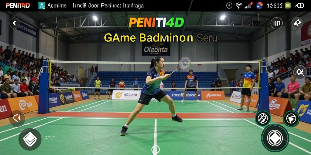 Tampilan antarmuka PENITI4D dengan karakter badminton yang menawan.