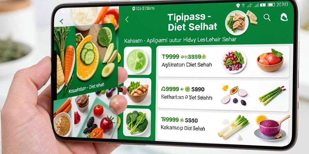 Tampilan antarmuka aplikasi Diet Sehat T9999 yang menarik dan fungsional.