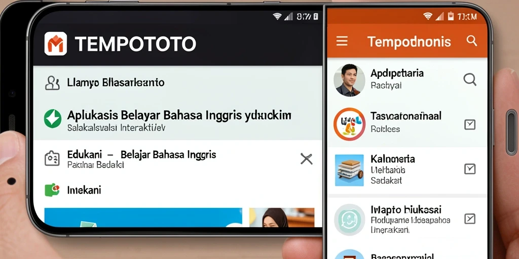 Tampilan antarmuka yang menarik dari aplikasi TEMPOTOTO untuk belajar Bahasa Inggris.