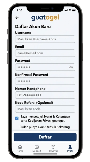 Panduan Registrasi Akun Baru Guatogel di Android